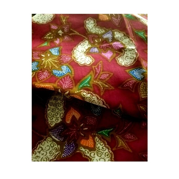 Material Fabric Cotton Red Blue White Brown 38" x 87'  Flowers Hearts Leaves - Picture 4 of 10